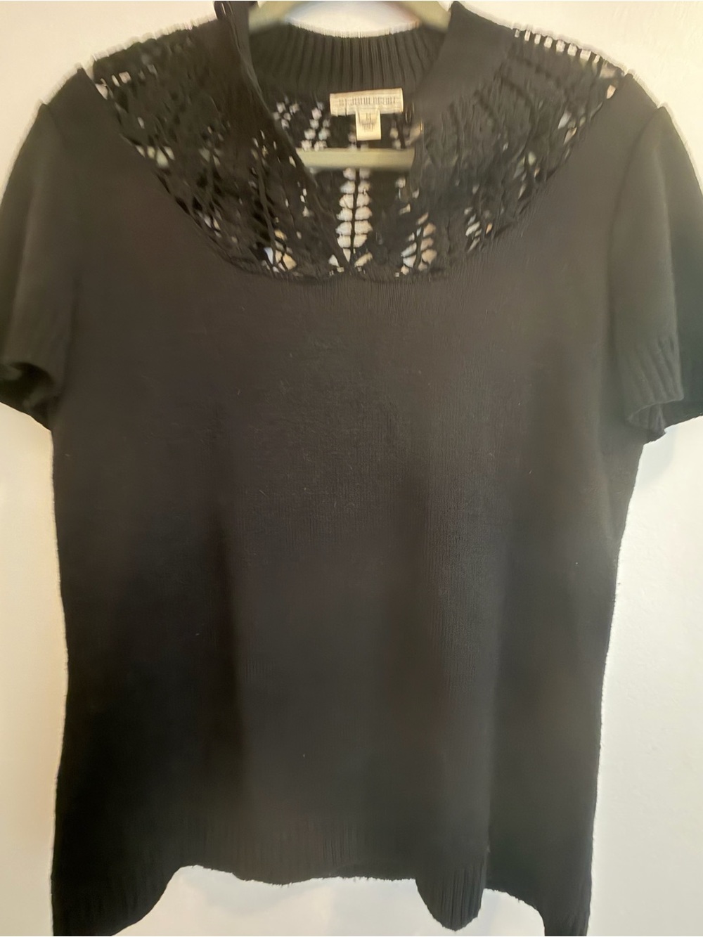 St. John Short-Sleeve Knit Top with Crochet Yoke
